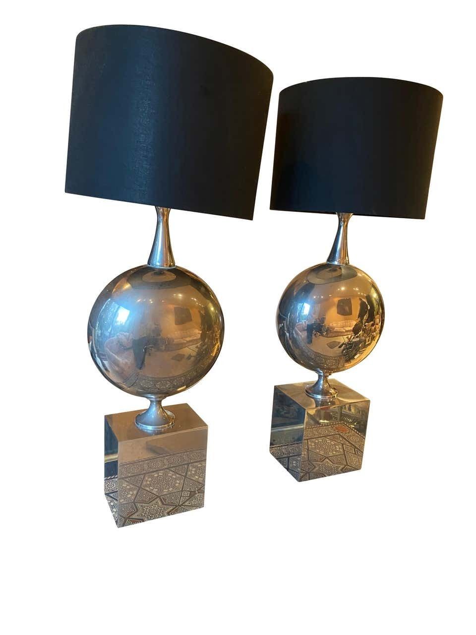 Maison Barbier Pair Of Chromed Steel Table Lamps, 1970s photo Lighting
