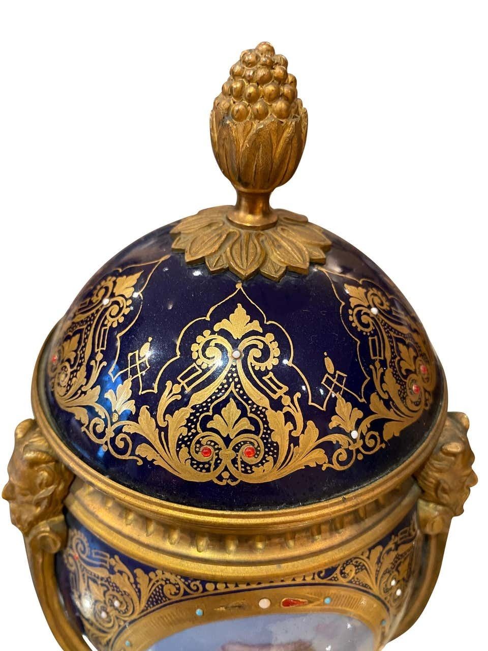 Antique Pair Of ‘Sèvres’ Style Ormolu Mounted Vases And Covers, 1860 photo vinterior