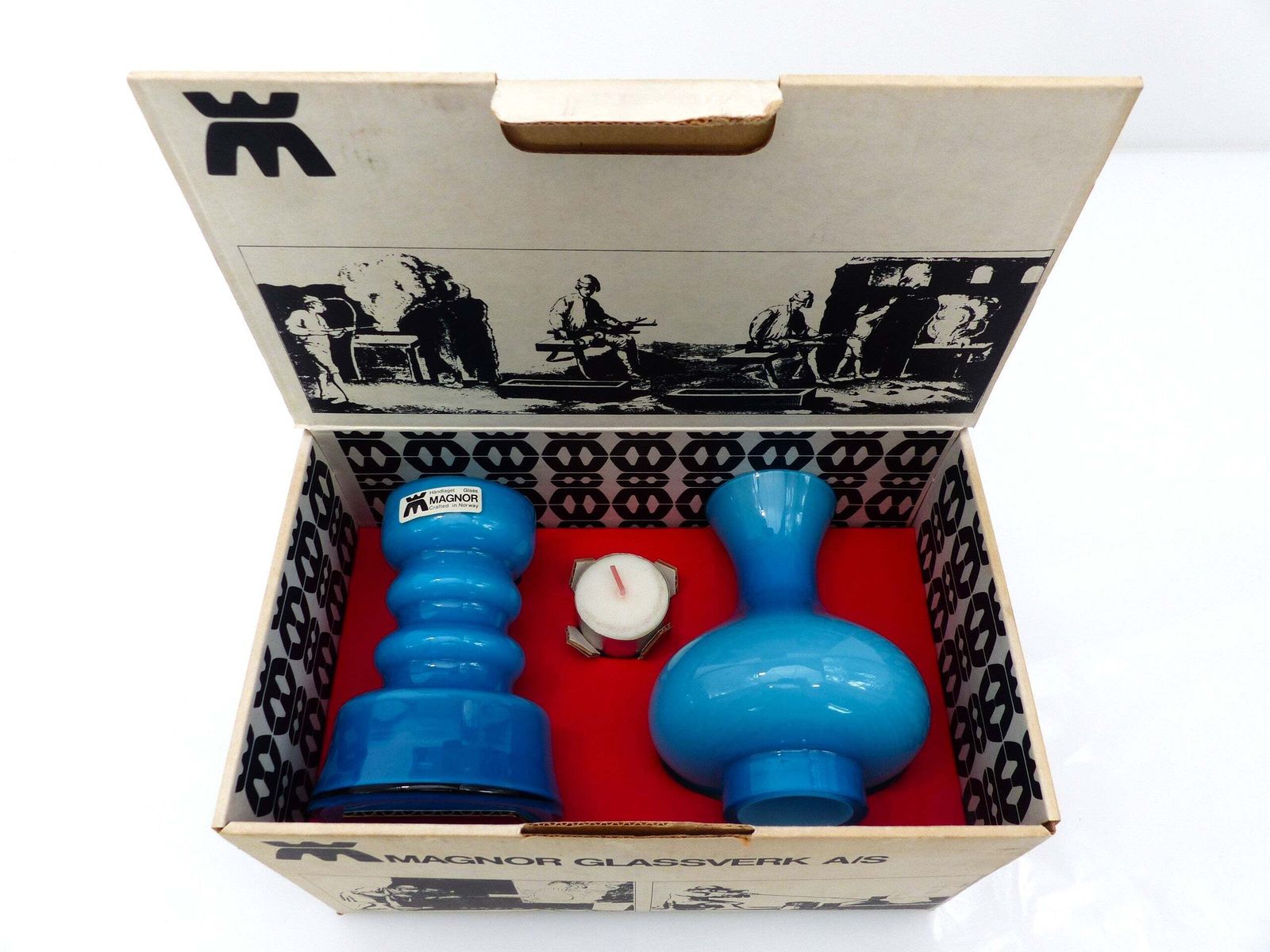 Turquoise Blue Opaline Glass Candleholder, Scandinavian Design, Magnor Glassverk, Norway, Circa 1960 photo vinterior