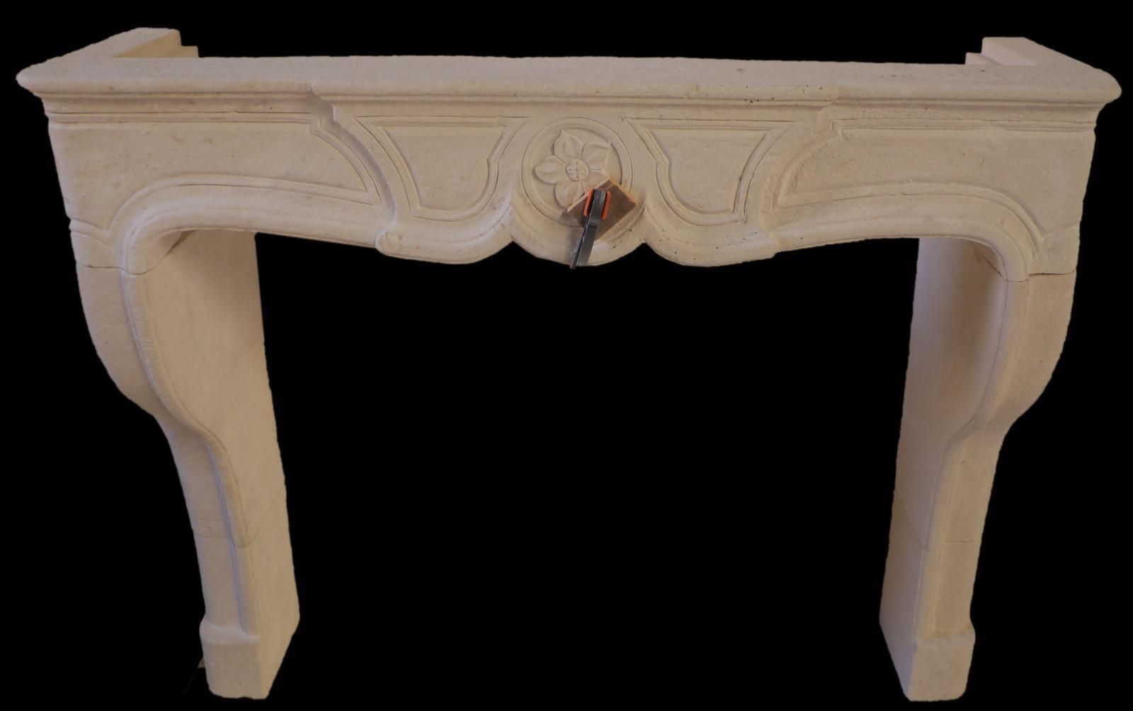 20th Century French Louis XV Style Limestone Fireplace With Floral Medallion photo for sale