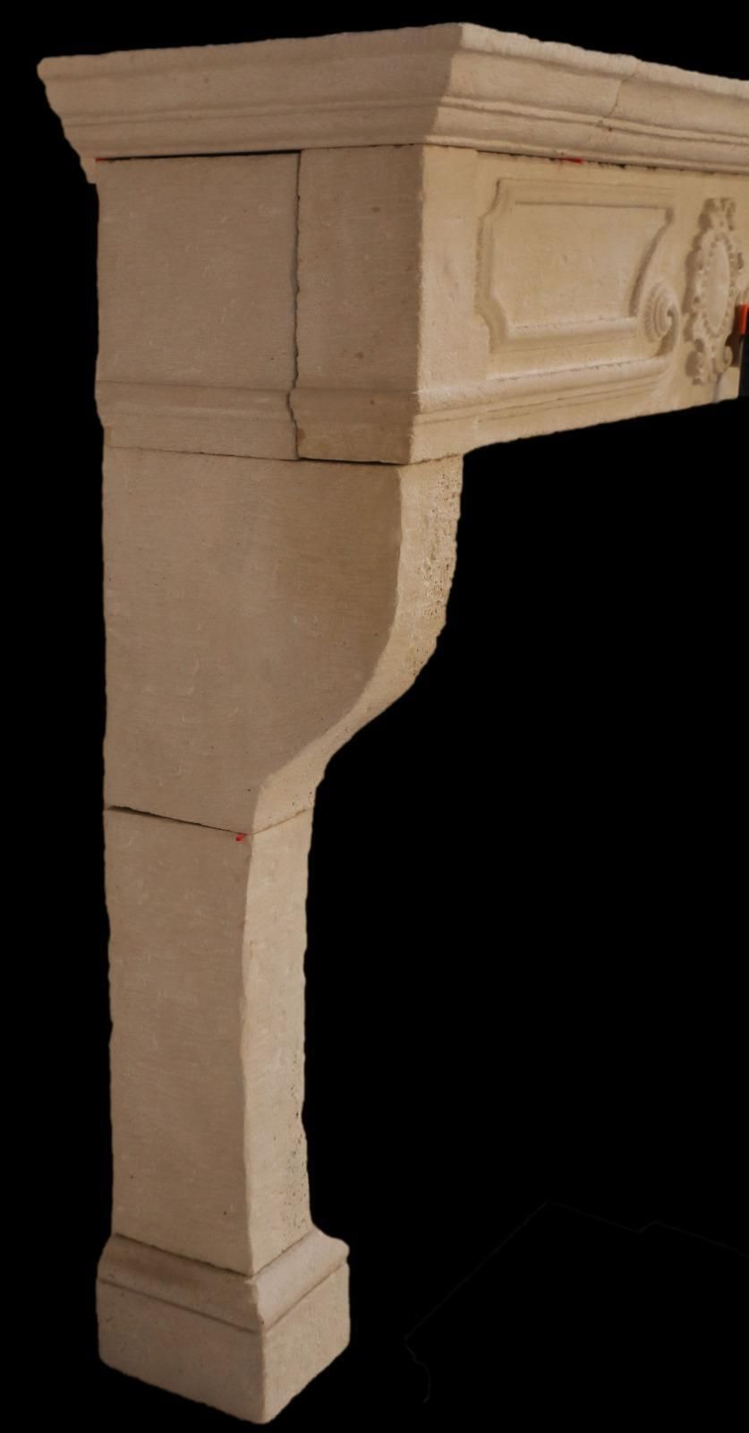 20th Century French Louis XV Style Limestone Fireplace With Floral Medallion photo vinterior