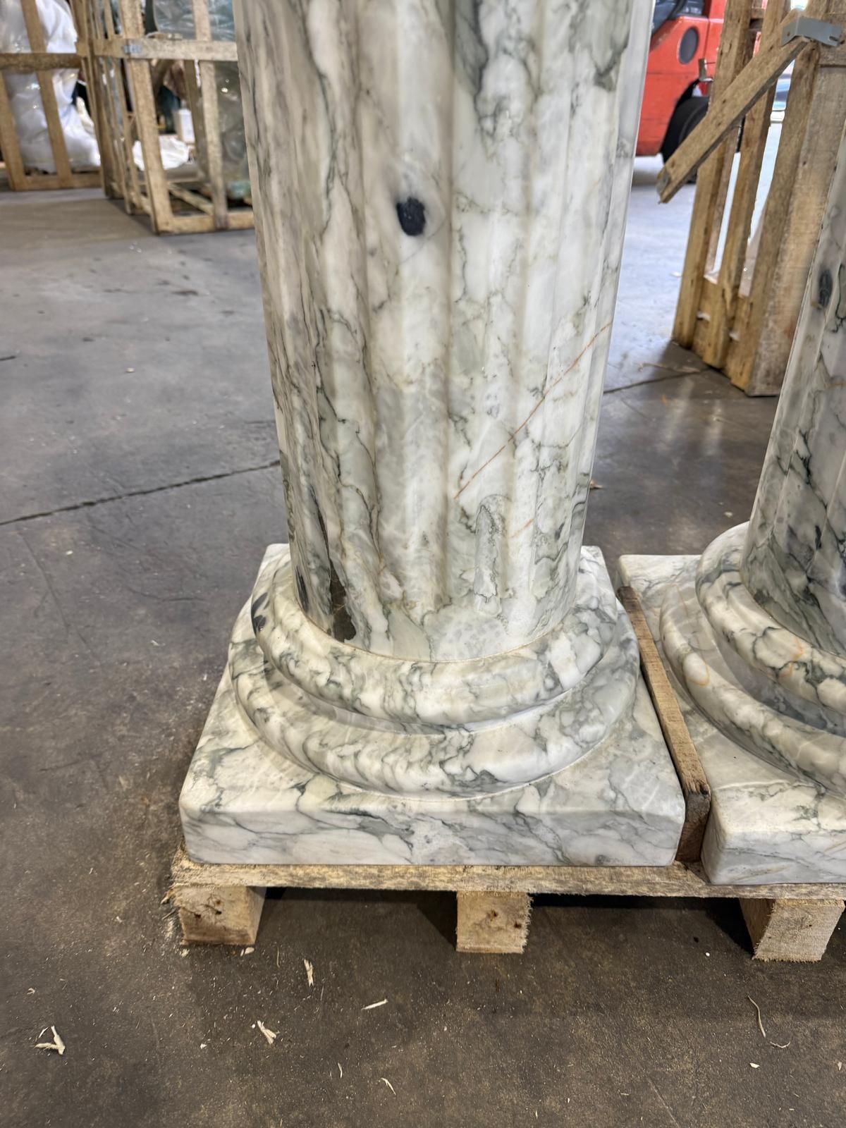 Pair Of Grand Fluted Verde Alpi Marble Columns On Stepped Bases photo 5500.0