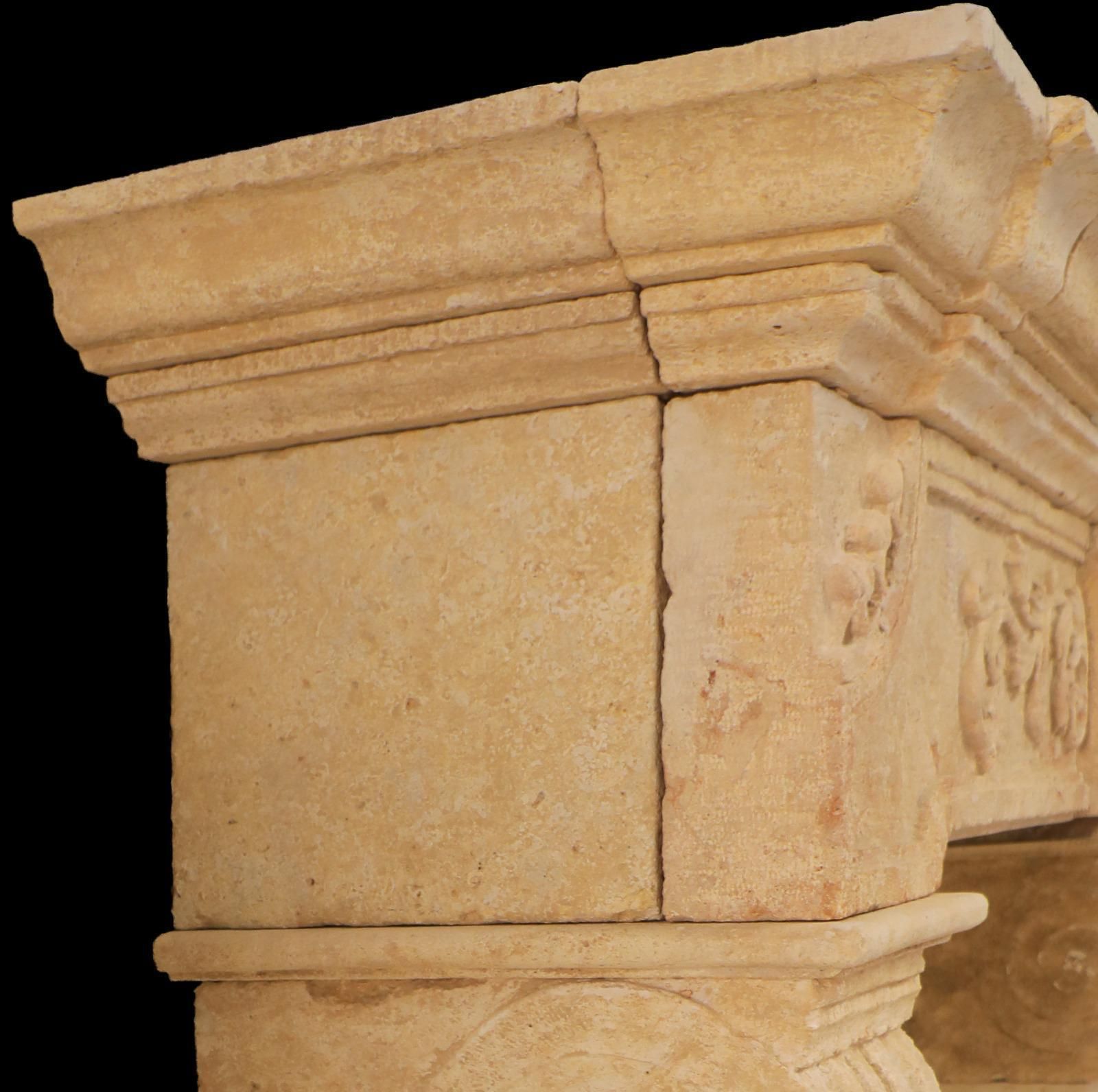 20th Century Carved Limestone Fireplace Mantle With Scrolled Corbels And Foliate photo for sale