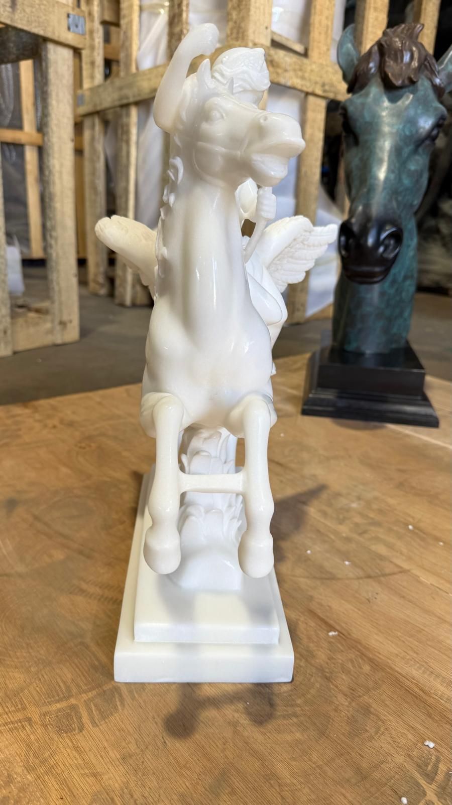 Exquisite Hand Carved White Marble Sculpture Of Pegasus And Rider photo 4000.0
