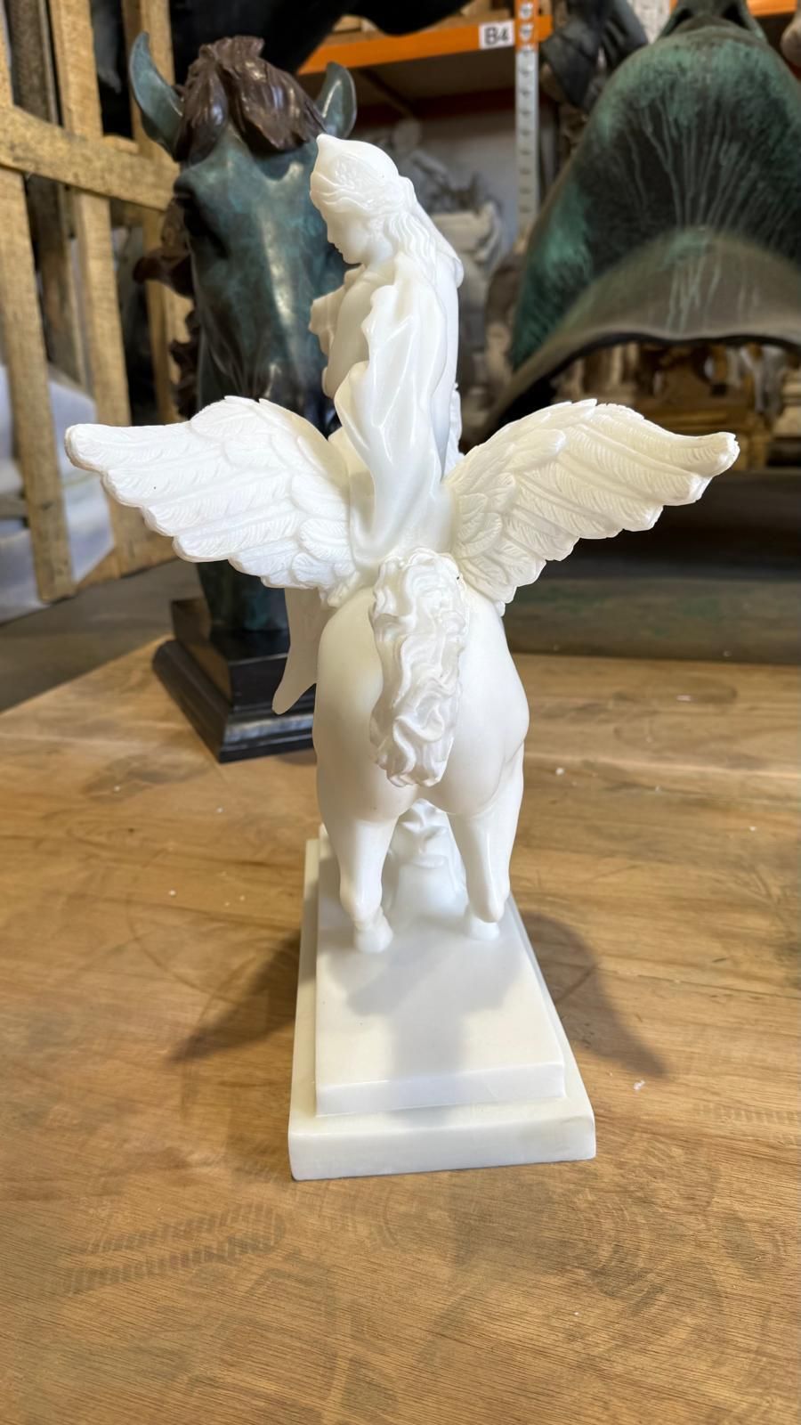 Exquisite Hand Carved White Marble Sculpture Of Pegasus And Rider photo vinterior