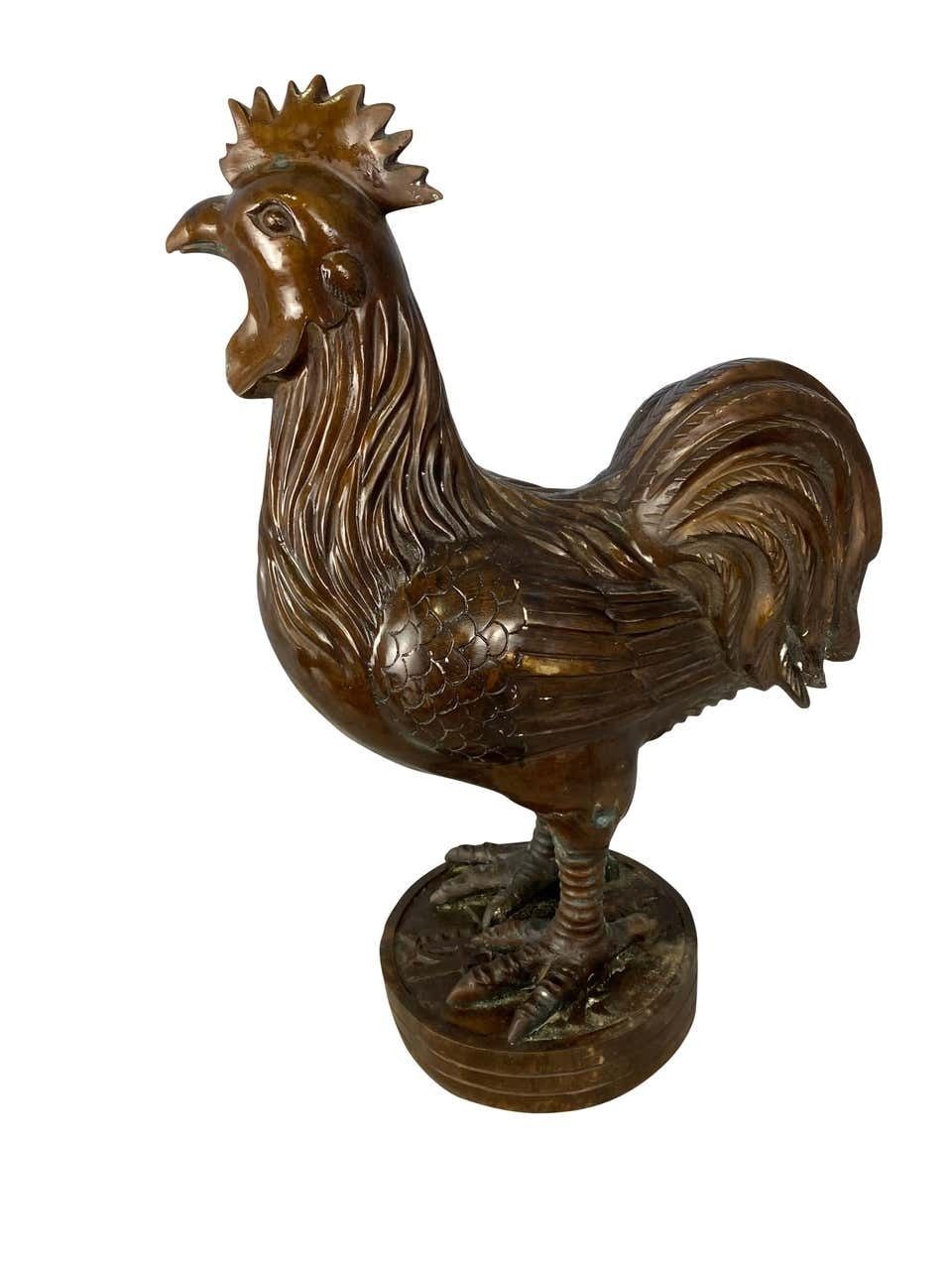 2400.0 Pair Of Oriental Bronze Hen And Cockerel, 20th Century photo