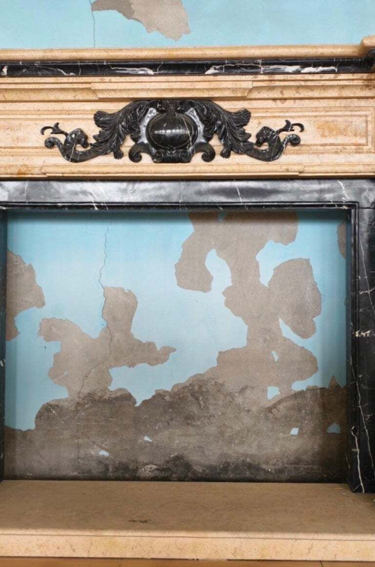 Dramatic Two Tone Baroque Style Marble Fireplace Mantle photo furniture