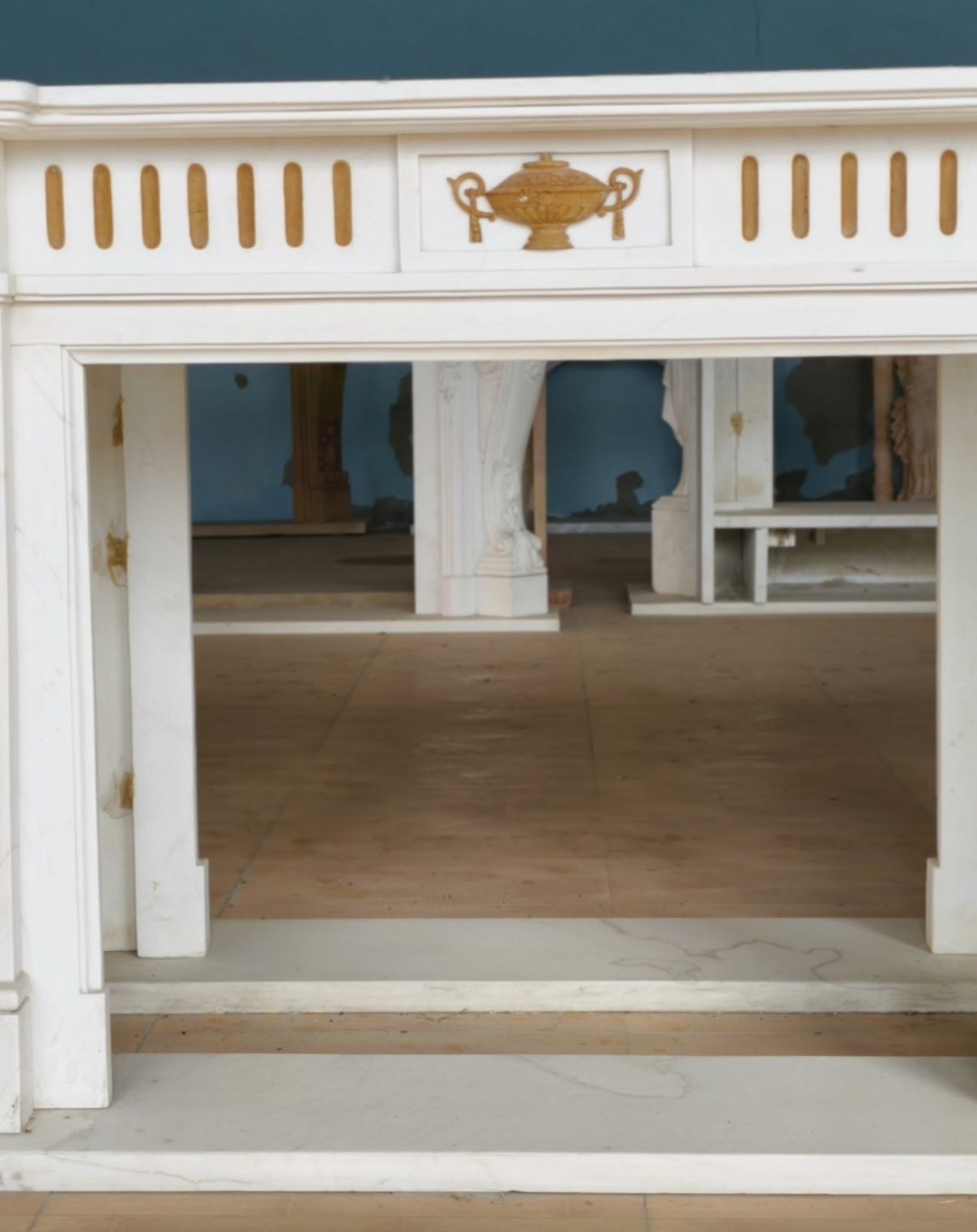 Neoclassical Hand Carved White Marble Fireplace Mantle photo Home Fixtures