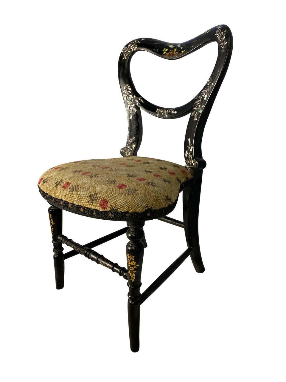 Hand Painted And Mother Of Pearl Inlaid Miniature Chair, 19th Century photo Furniture
