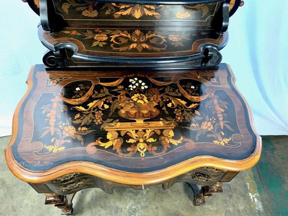 18th Century Dutch Marquetry Inlay Lowboy With Stretcher Base photo Furniture
