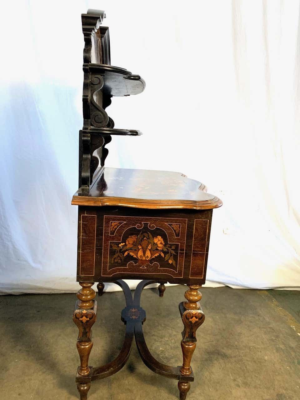 18th Century Dutch Marquetry Inlay Lowboy With Stretcher Base photo vinterior