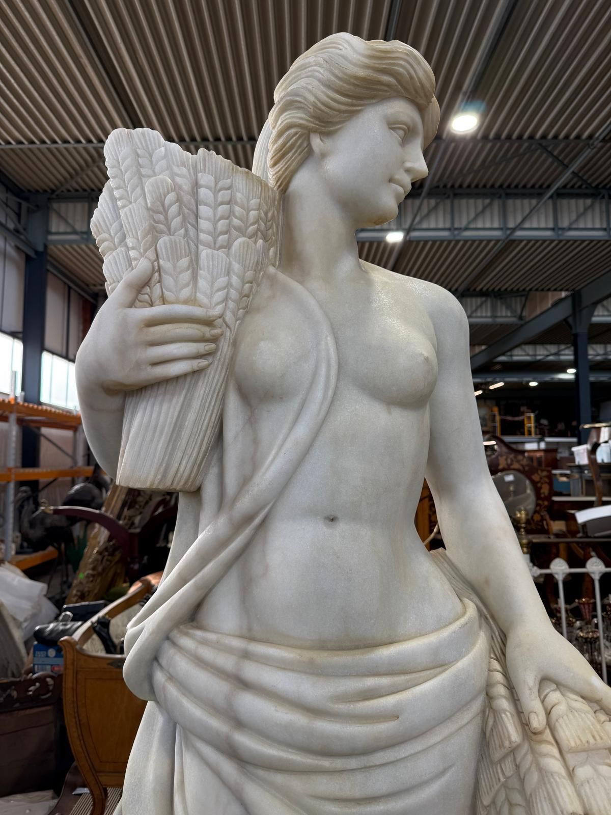 photo for sale Set Of Four Seasons Solid Marble Sculptures On Marble Bases – Late 20th Century