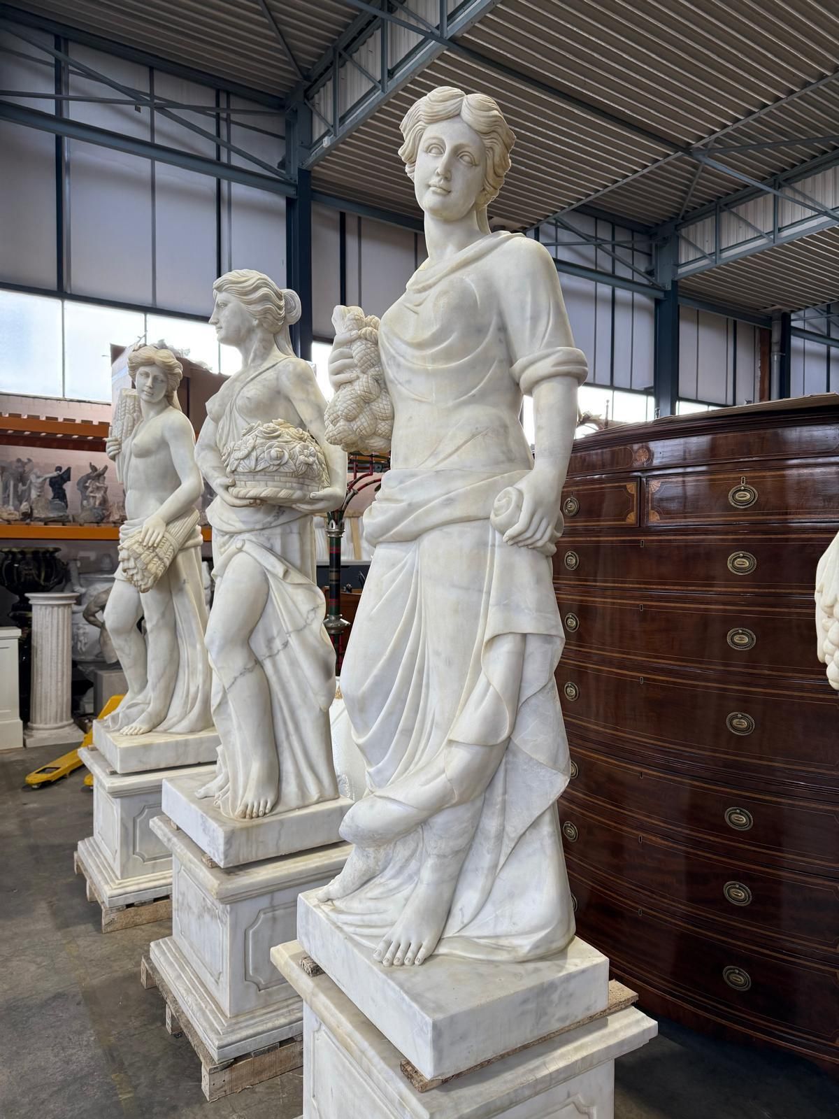 30000.0 Set Of Four Seasons Solid Marble Sculptures On Marble Bases – Late 20th Century photo