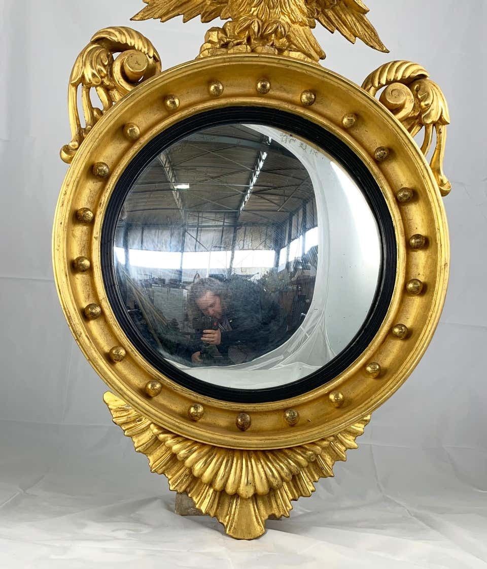 photo for sale 19th Century Impressive Regency Giltwood Carved Convex Wall Mirror