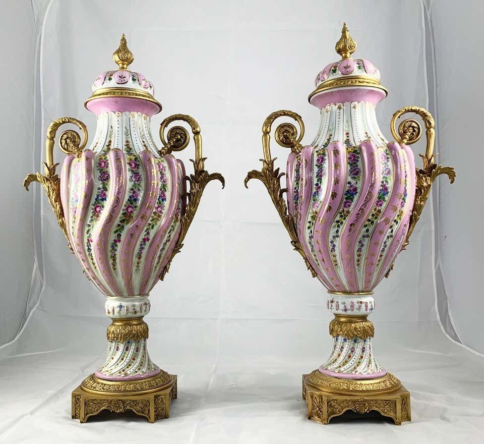20th Century Pair Of Ormolu Mounted Pink Sevres Vases With Lids photo furniture