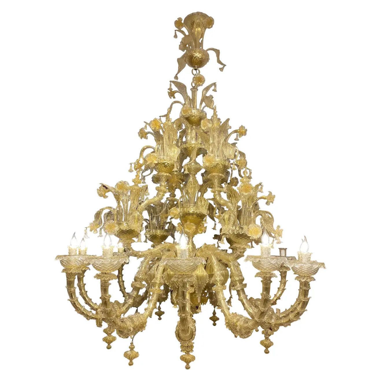19th Century Italian Murano Glass Multi Tier Large Chandelier
