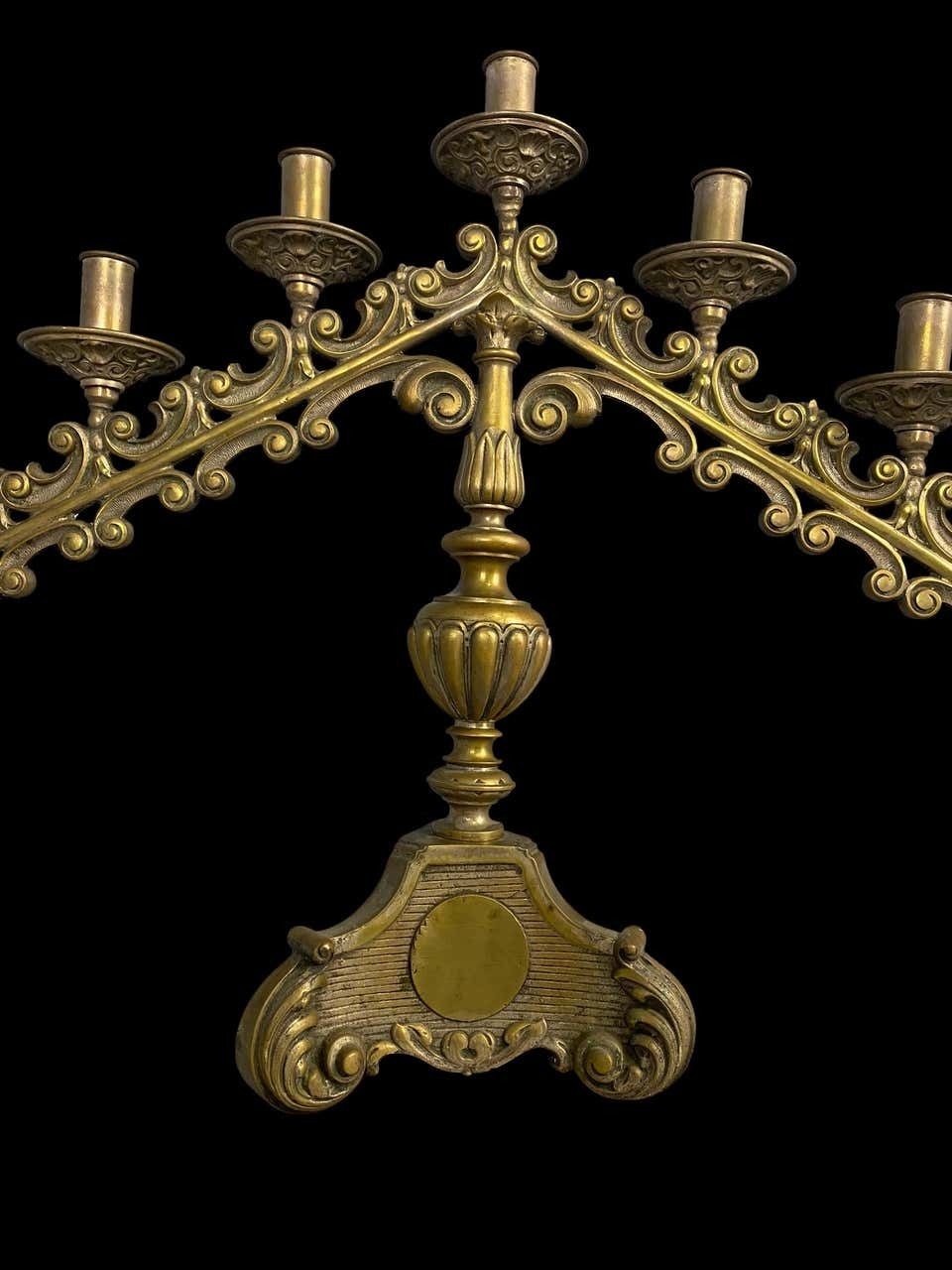 19th Century Pair Of Brass Church Candelabras photo vintage