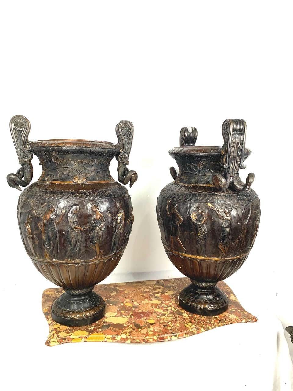 Pair Of Cast Bronze Neoclassical Roman Style Urns photo 5000.0
