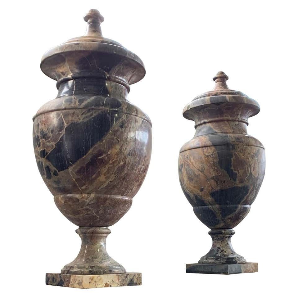 19th Century Italian Large Pair Of Monumental Marble Urns