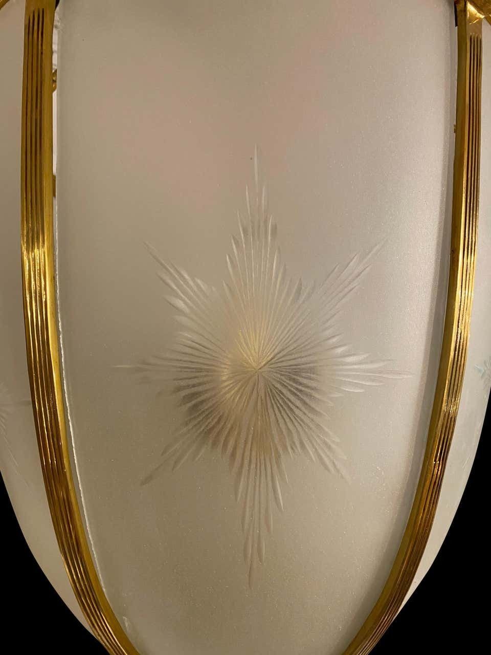 20th Century Large Hanging Frosted Glass And Ormolu Lantern photo 2500.0