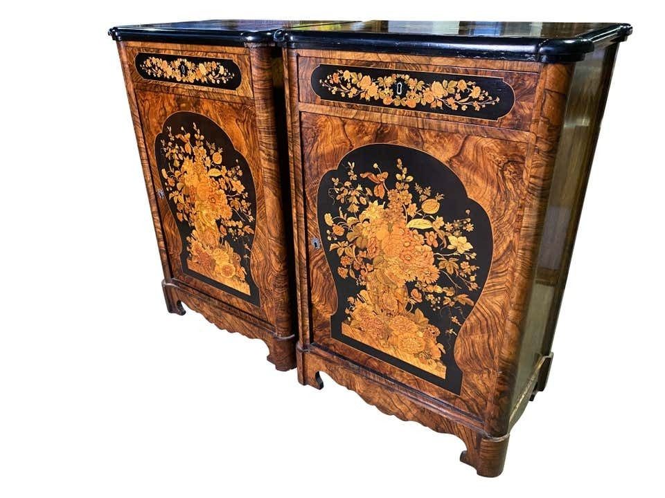 photo for sale Pair Of Victorian Inlaid Cabinets, 19th Century