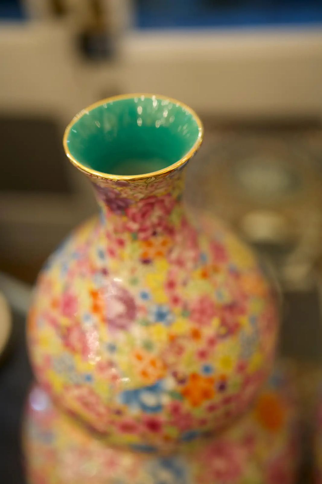 Pair Of Oriental Double Gourd Mille Fleur Vases, 20th Century photo 1850.0