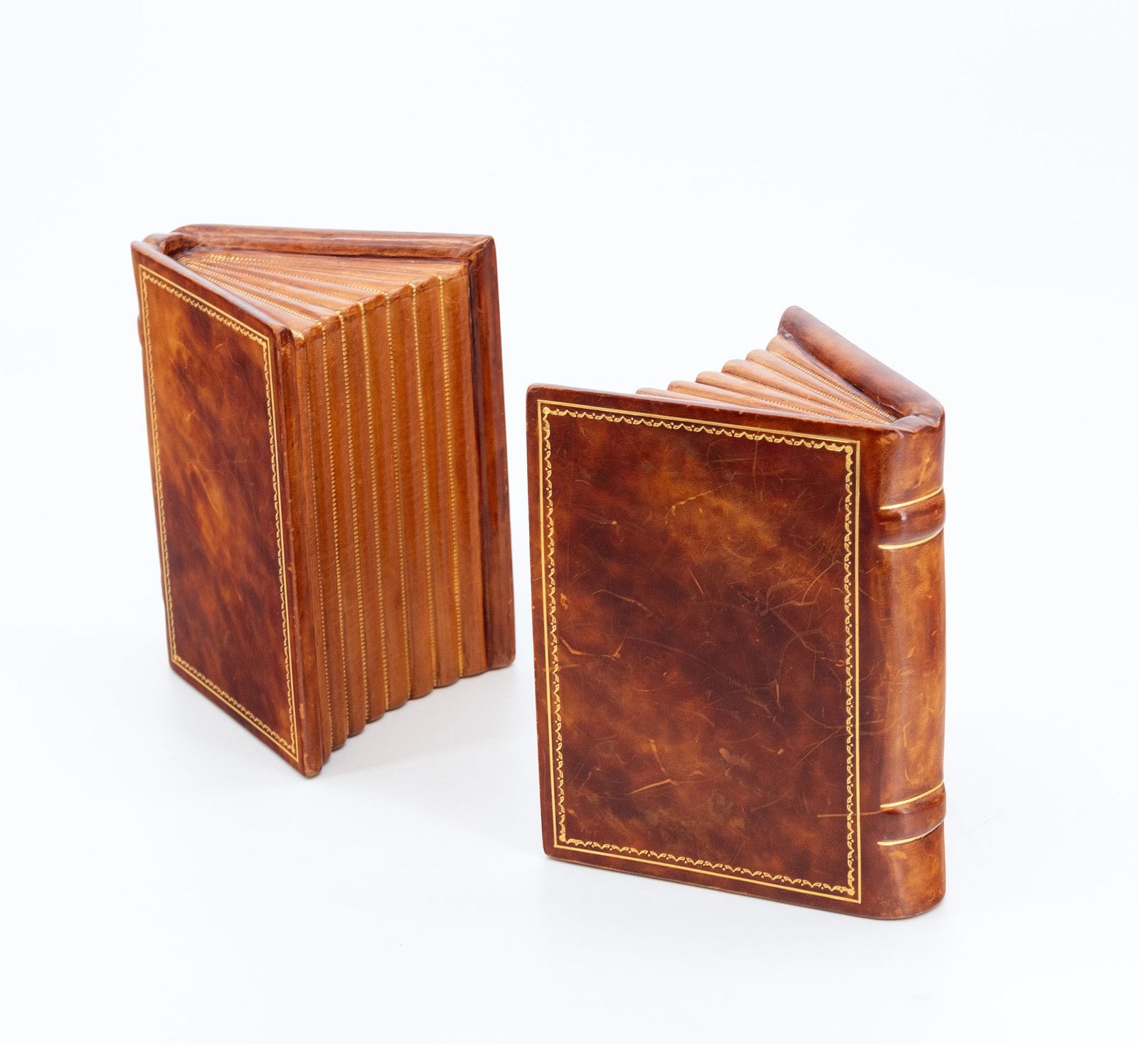 Vintage Asprey & Co Leather And Gilt Pair Of Bookends Modelled As Open Books photo Home Decor