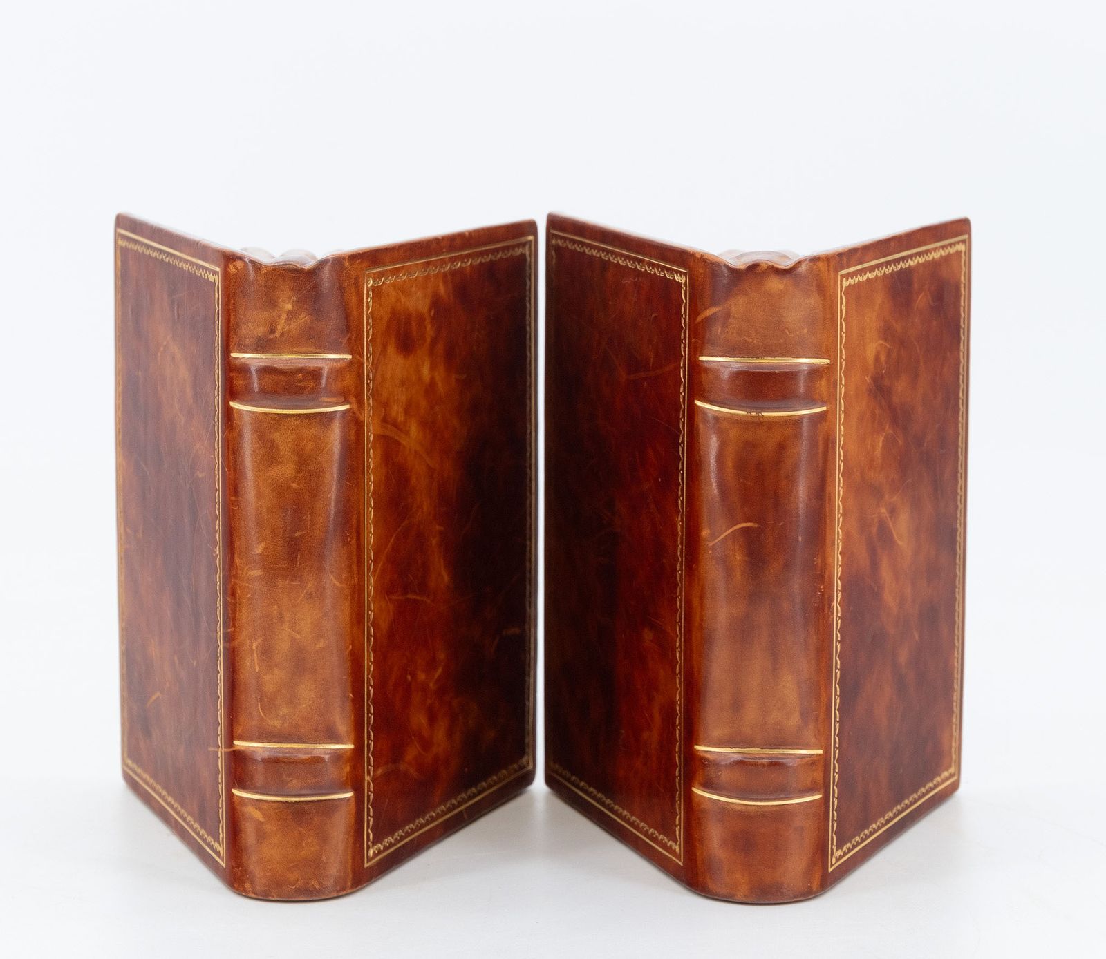 Home Decor Vintage Asprey & Co Leather And Gilt Pair Of Bookends Modelled As Open Books photo