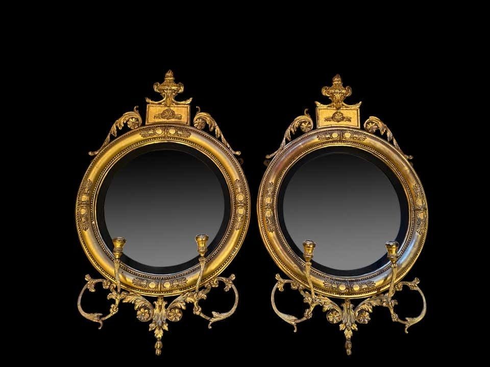 Fine Pair Of Regency Convex Mirrors, English, Circa 1820 photo for sale