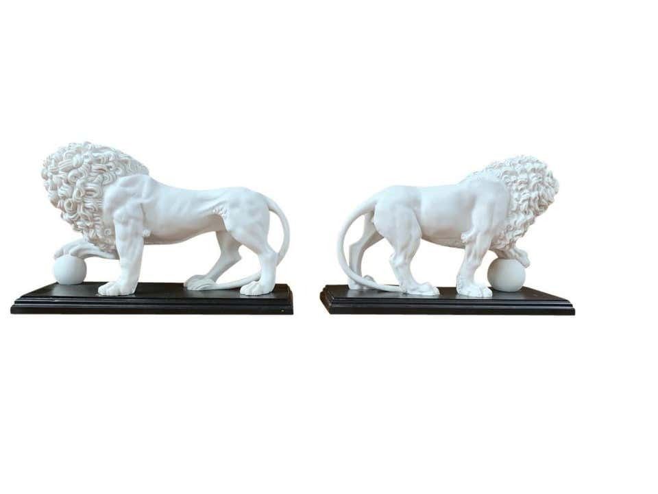 Pair Of Marble Lion Gatekeeper Statues, Large Cat Castings photo 650.0