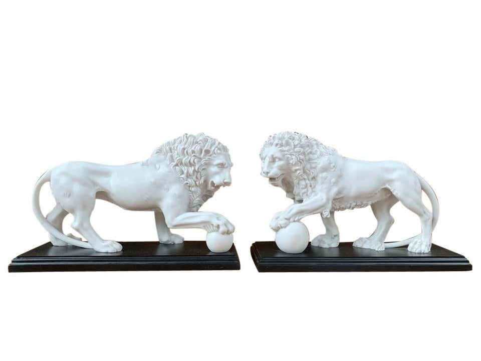 Pair Of Marble Lion Gatekeeper Statues, Large Cat Castings photo buy