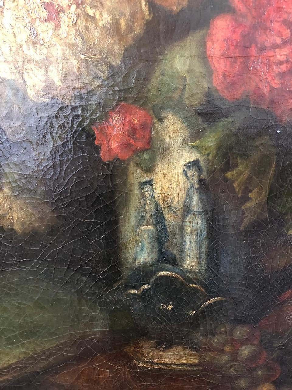 Bouquet Of Carnations And Fruit Still Life, 19th Century photo 3800.0