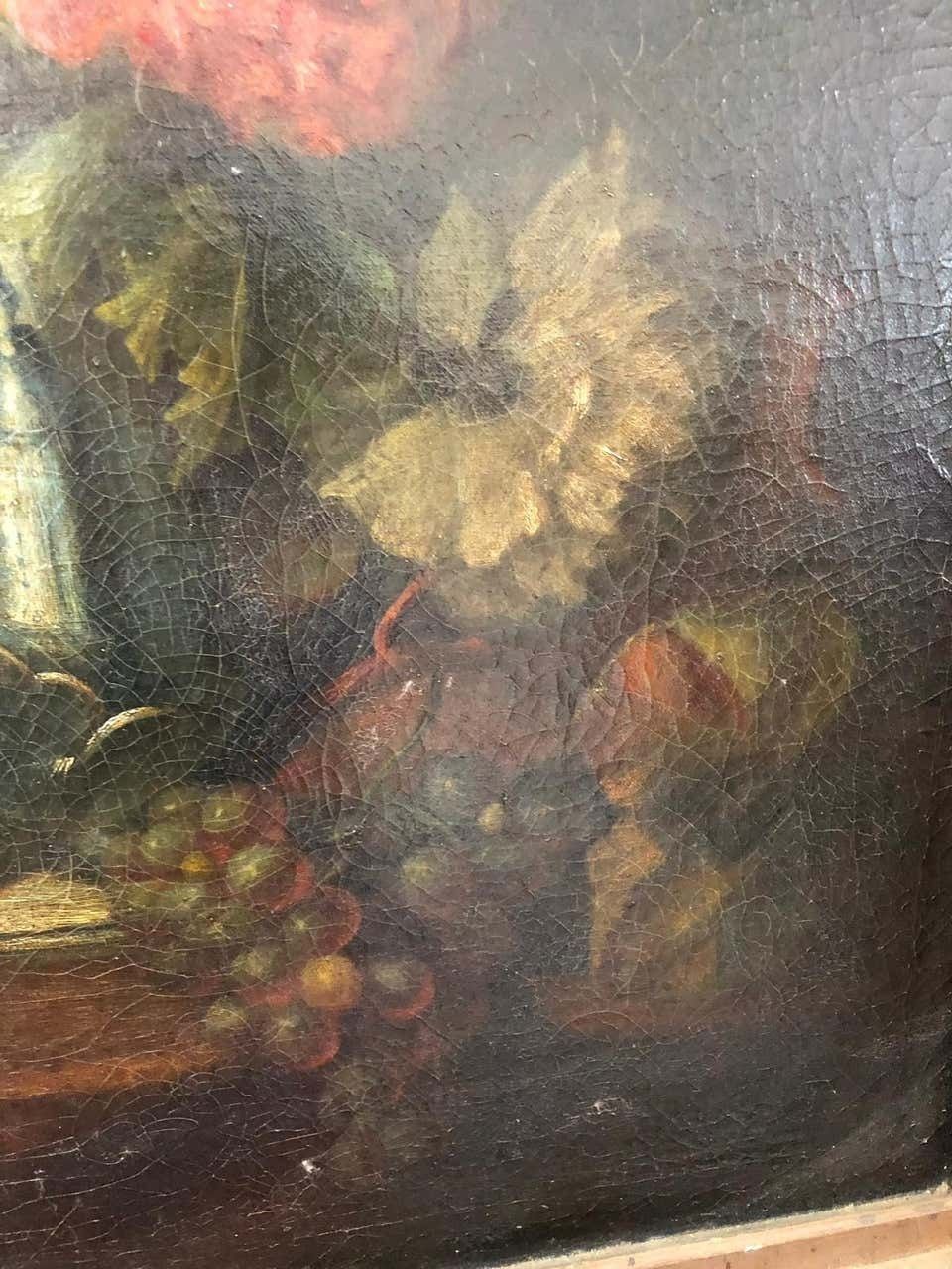 Bouquet Of Carnations And Fruit Still Life, 19th Century photo buy