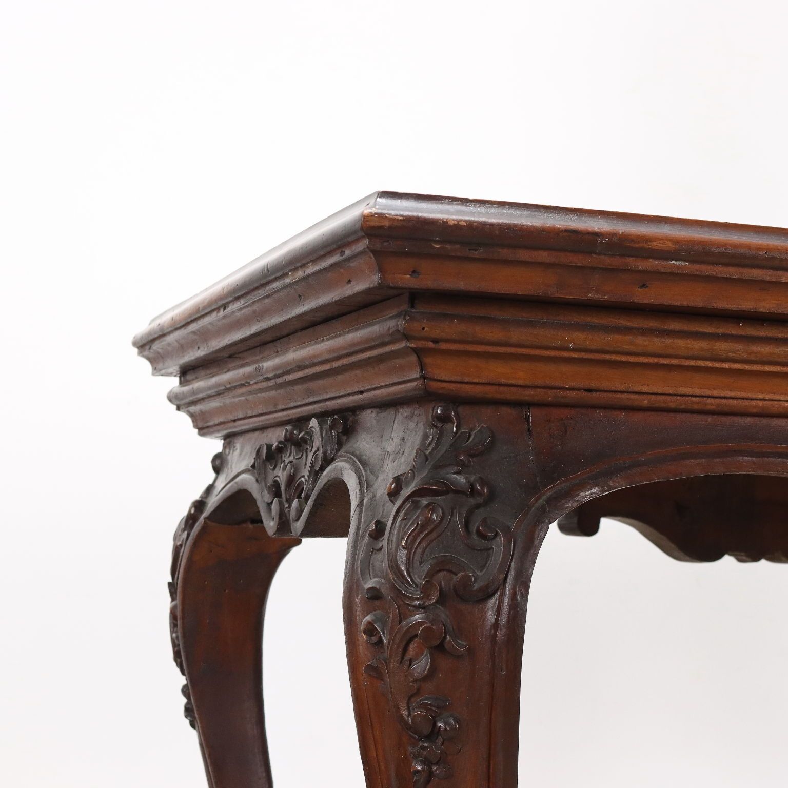 Baroque Table Walnut Marble Top Italy XVIII Century photo for sale