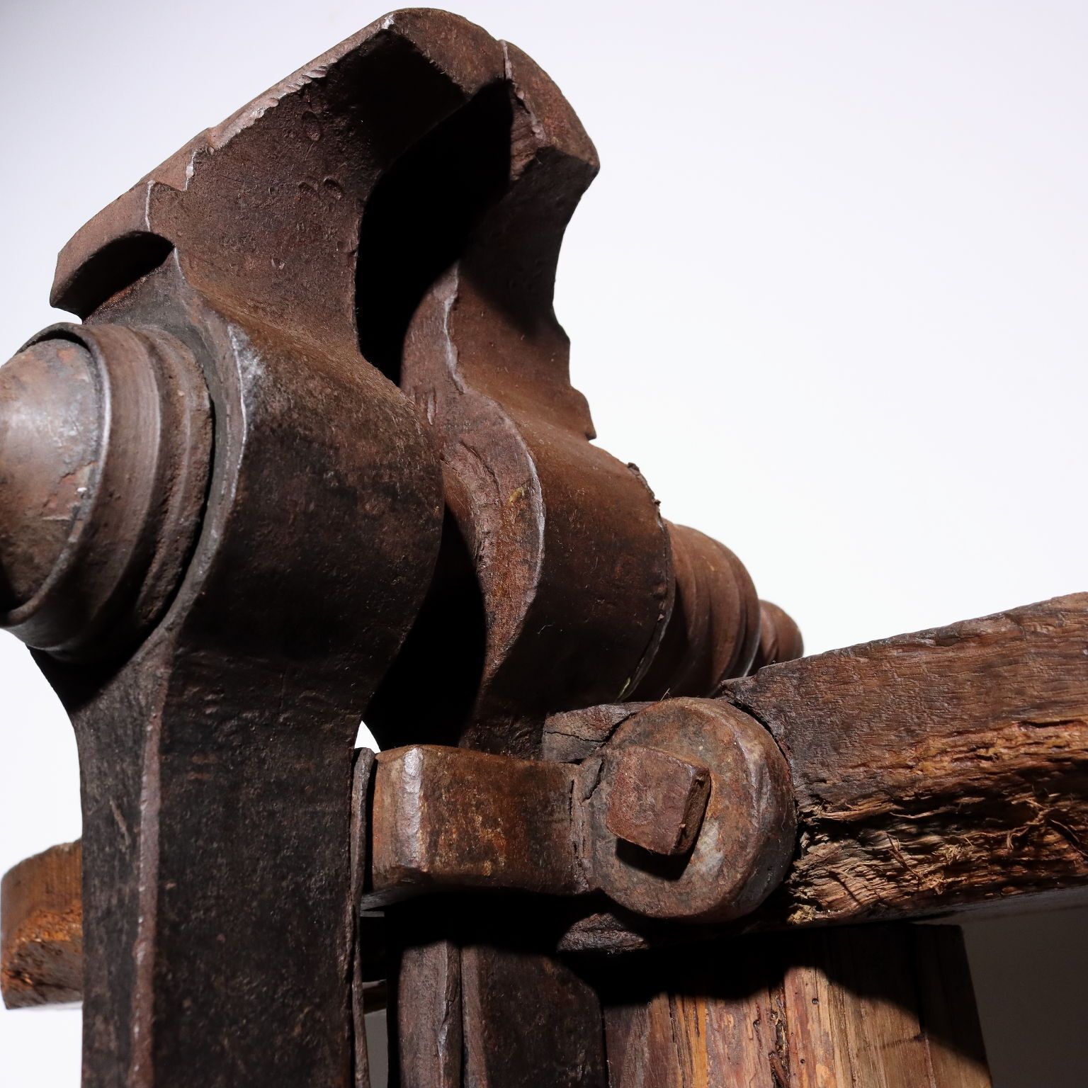 Antique Shelf Oak Wrought Iron Vise Italy XX Century Restored photo vinterior