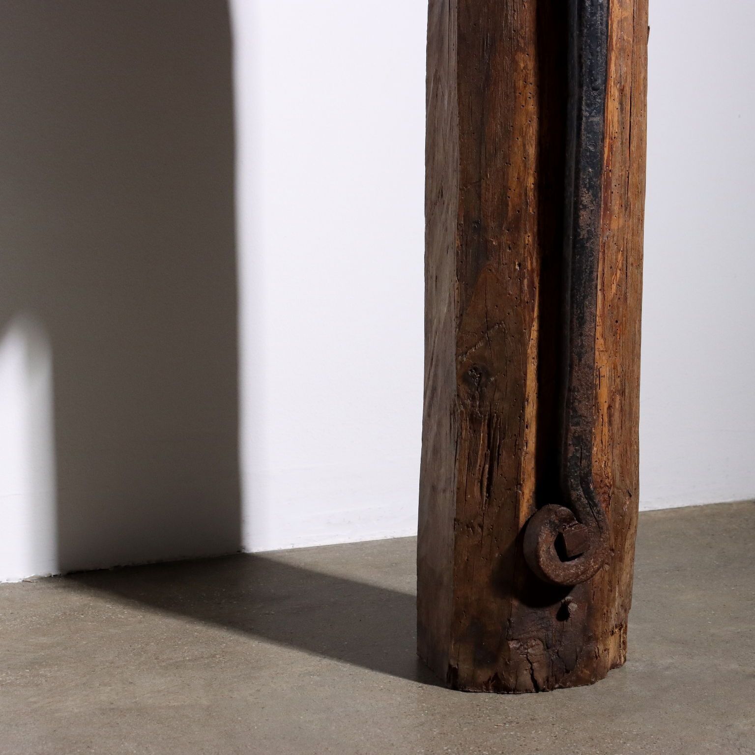 Antique Shelf Oak Wrought Iron Vise Italy XX Century Restored photo vintage