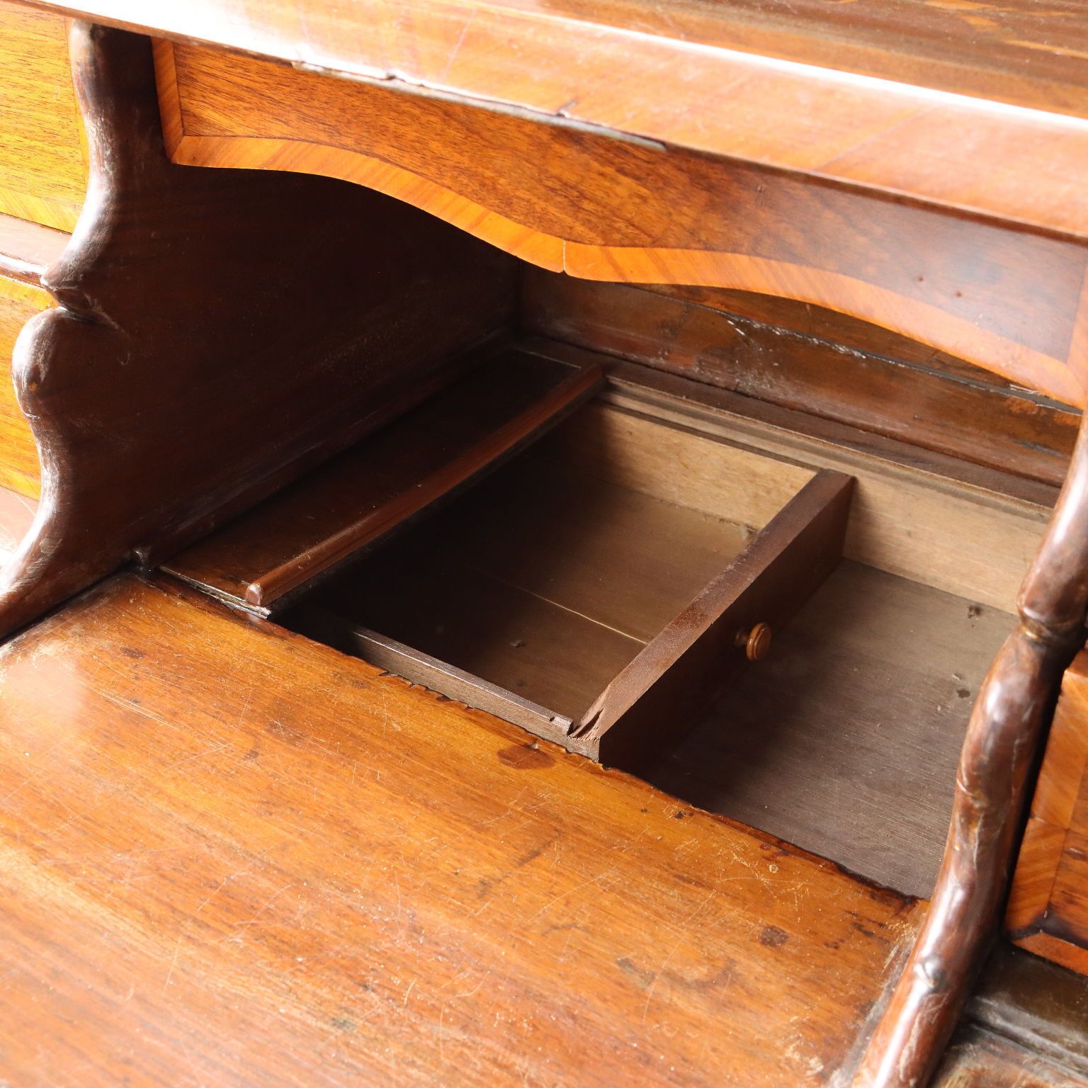 photo furniture Antique Writing Desk Walnut Drawers Inlays Italy XVIII Century