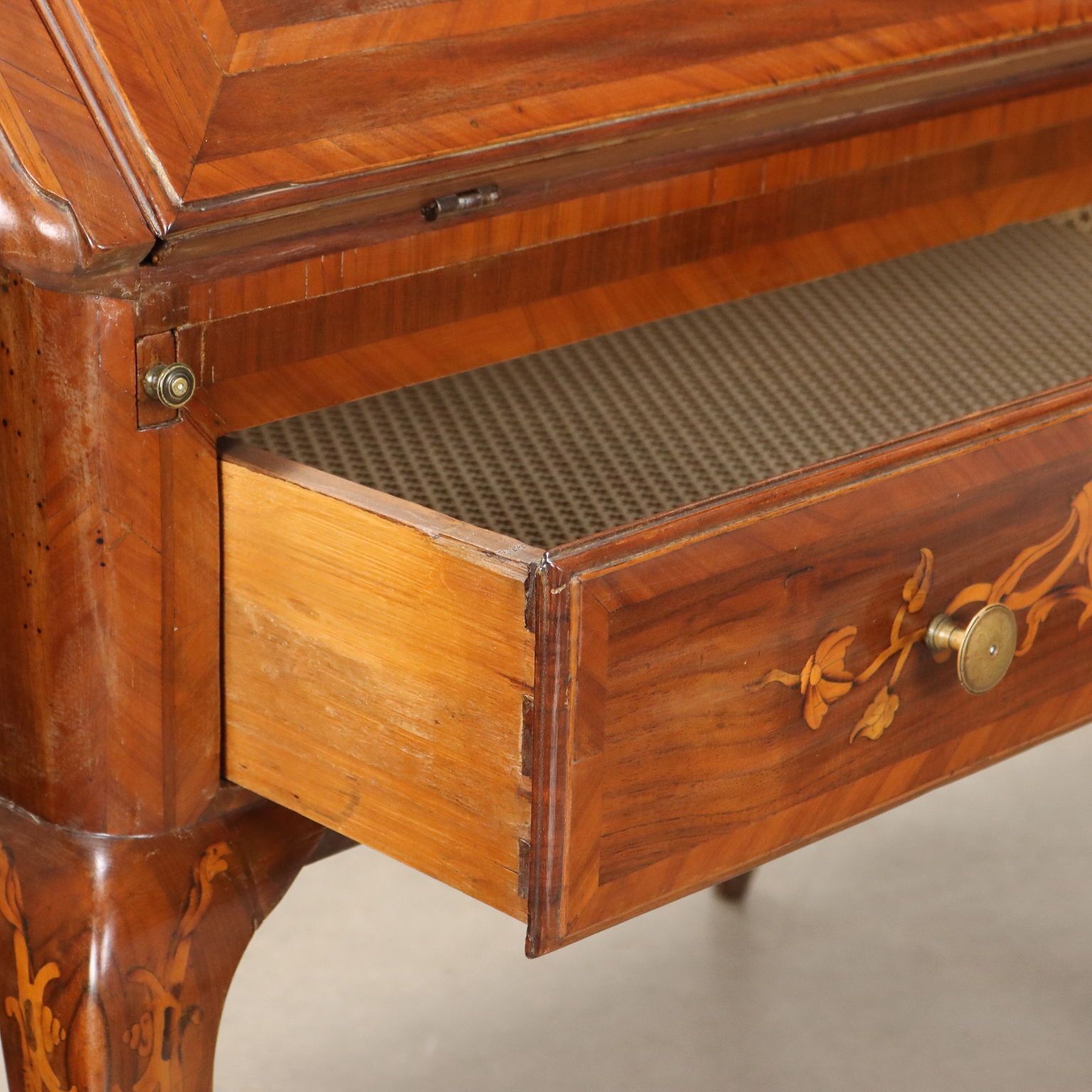 photo buy Antique Writing Desk Walnut Drawers Inlays Italy XVIII Century