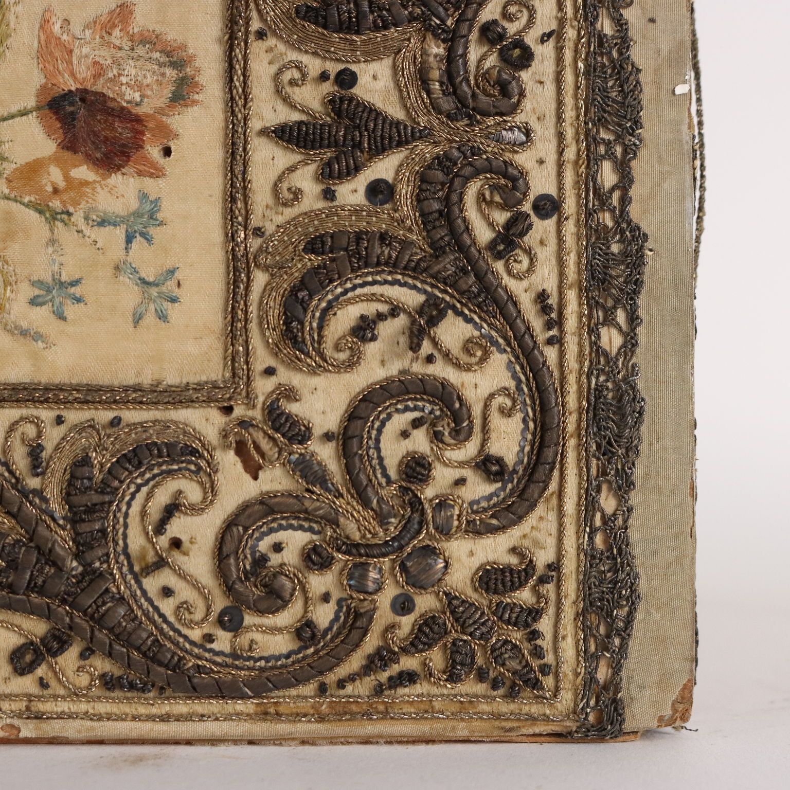photo for sale Antique Casket Wood Fabric Beads Europe XIX Century