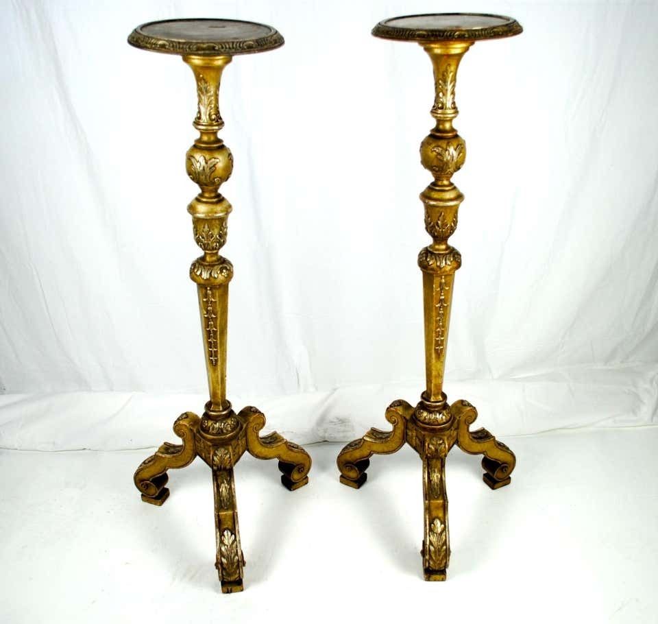 Pair Of Italian 19th Century Silver Guilt Torcheres Or Candlesticks photo Home Decor