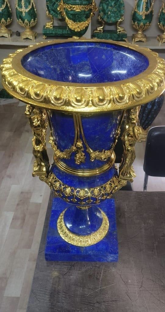 Pair Of 20th Century Lapis And Ormolu Mounted 'Medici' Vases