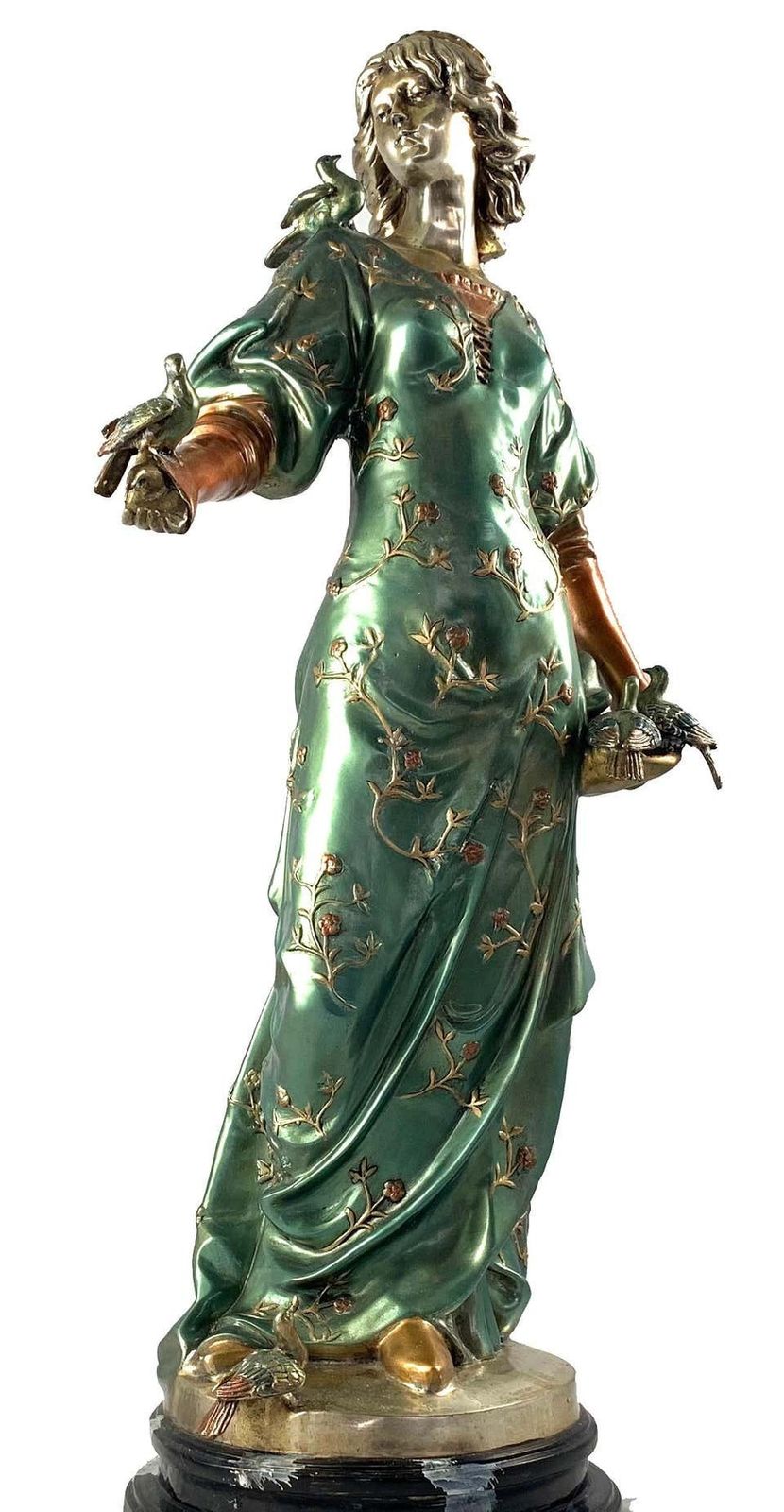 20th Century French Cold Painted Bronze Figure Of A Lady In Robes On Marble Base photo furniture