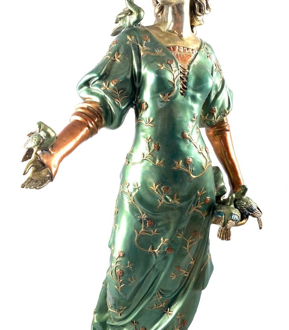 20th Century French Cold Painted Bronze Figure Of A Lady In Robes On Marble Base photo vinterior