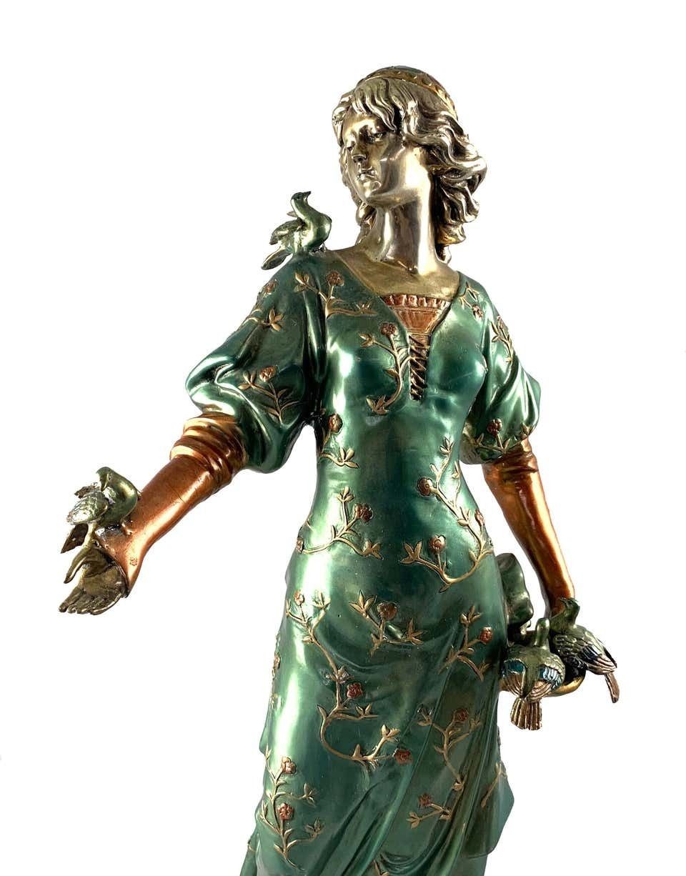 1800.0 20th Century French Cold Painted Bronze Figure Of A Lady In Robes On Marble Base photo