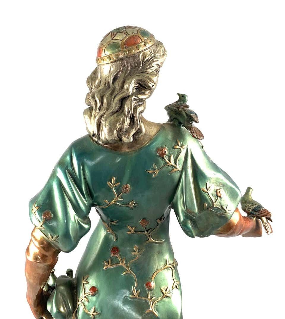 photo buy 20th Century French Cold Painted Bronze Figure Of A Lady In Robes On Marble Base