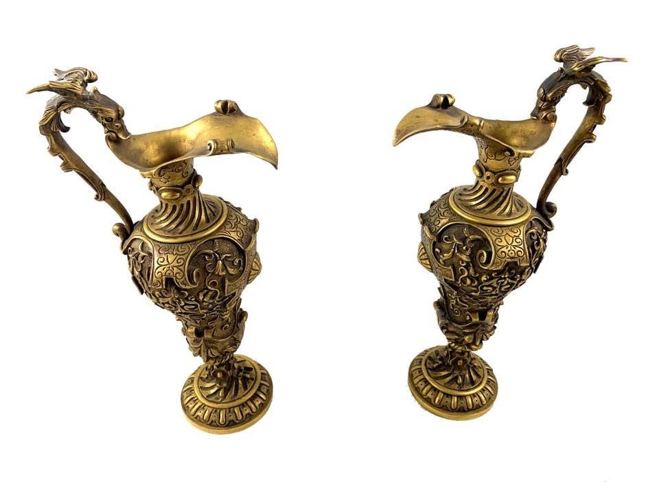 19th Century Pair Of Italian Renaissance Revival Cast Gilt Bronze Ewers photo Home Decor