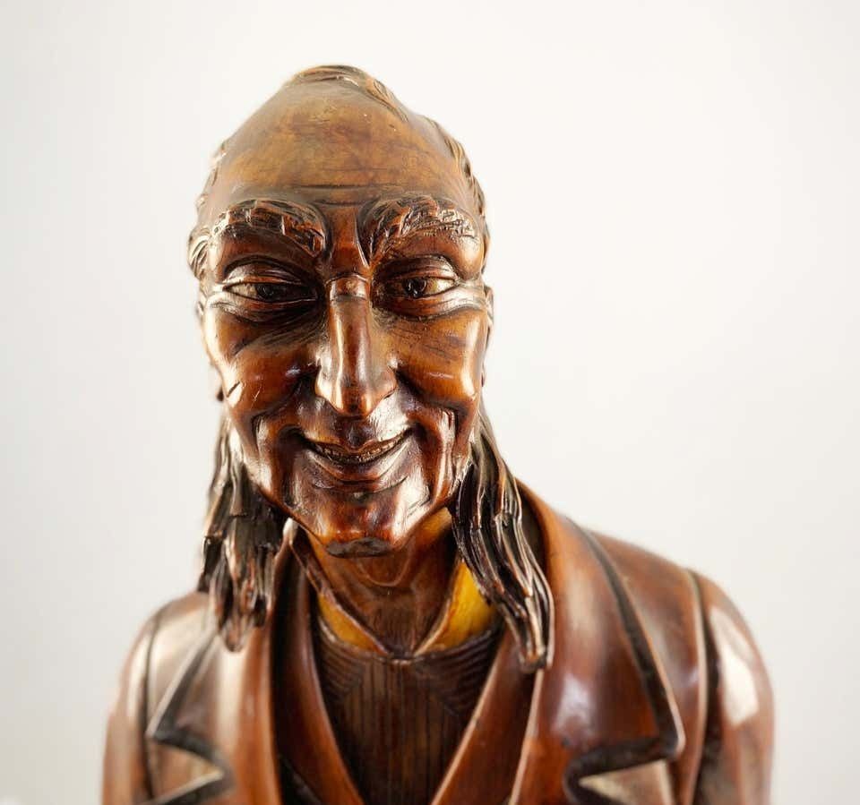 19th Century European Polychrome Carved Wood Figure Of A Dickensian Character photo vintage