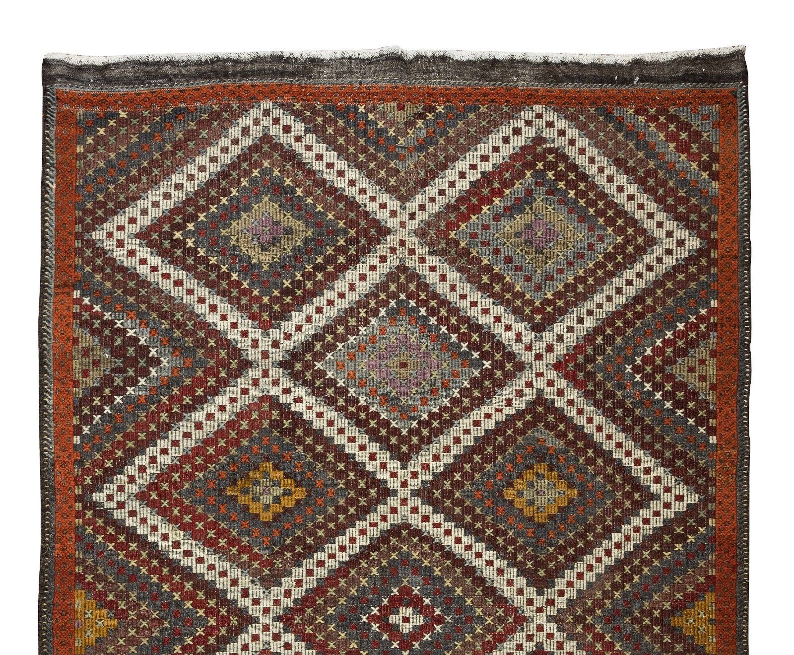 6.2x10 Ft Vintage Turkish Jajim Kilim, One Of A Kind Hand Woven Rug Made Of Wool photo Textiles