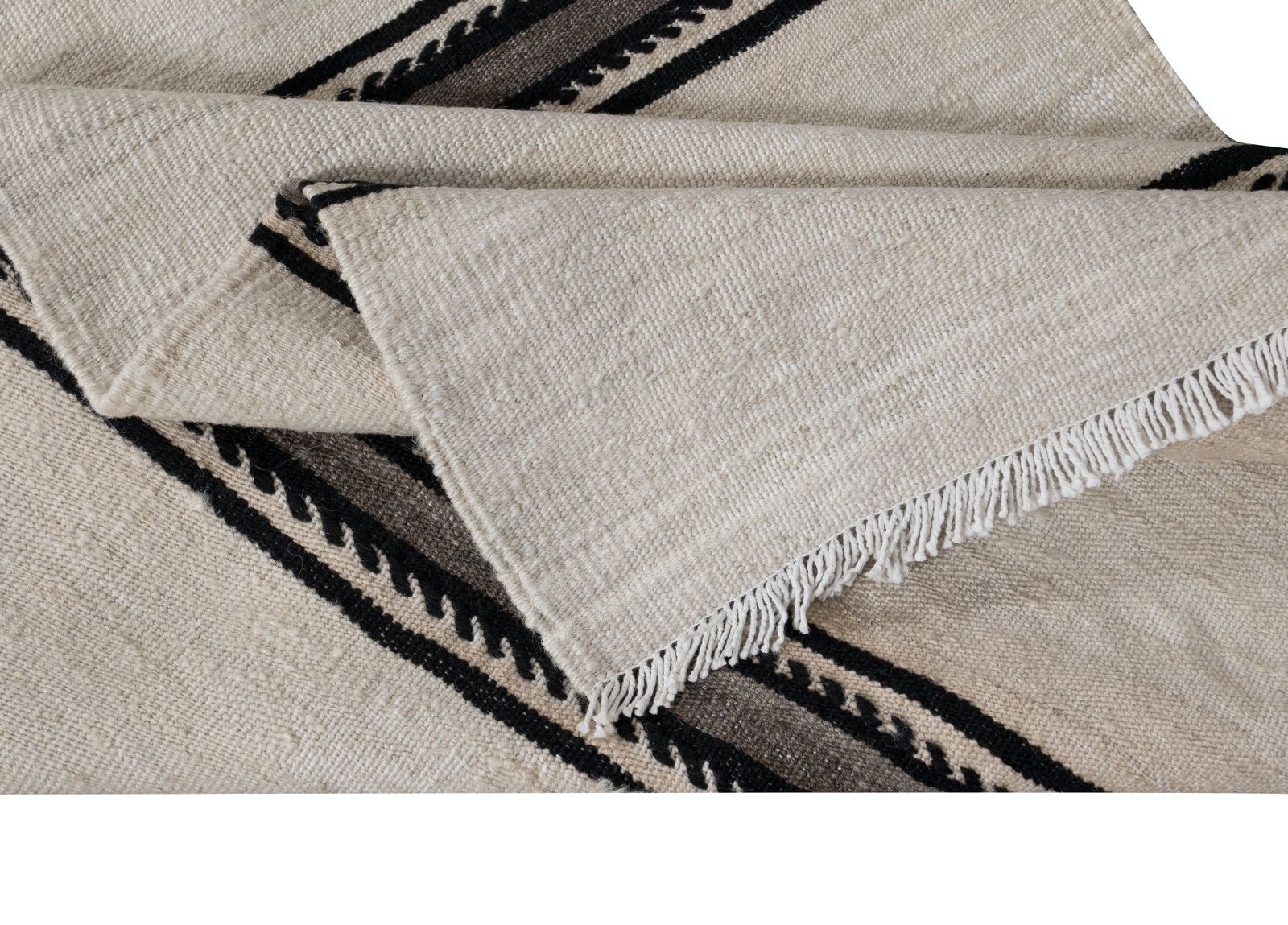 2.2x17.6 Ft Handmade Cream Narrow & Long Runner Kilim With Black & Gray Stripes photo for sale