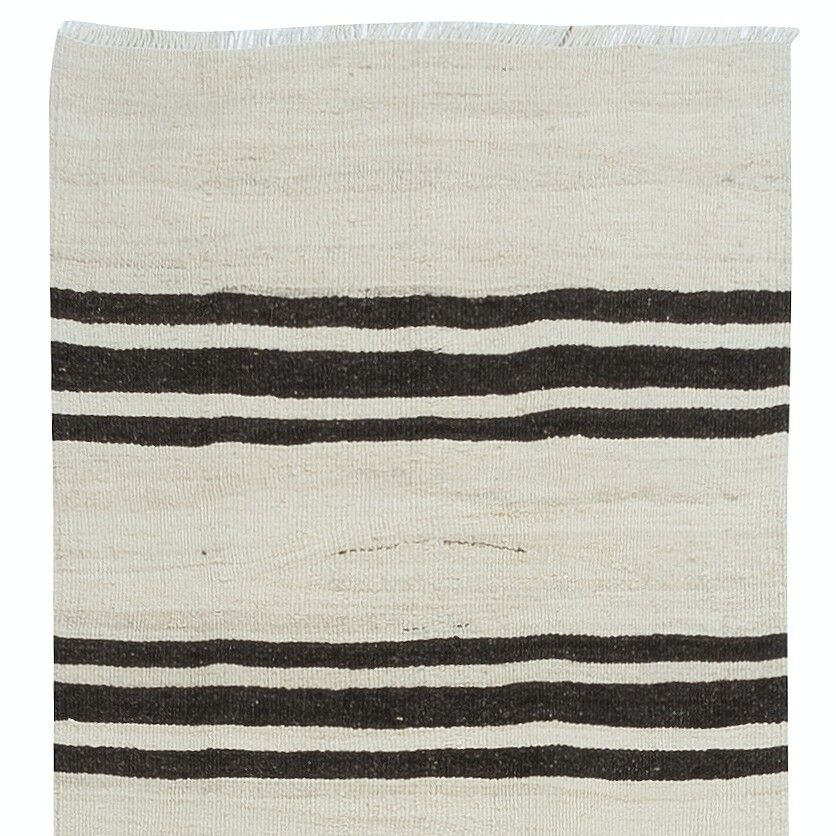 2x10 Ft Vintage Anatolian Narrow Kilim Runner In Cream With Dark Brown Stripes photo Textiles